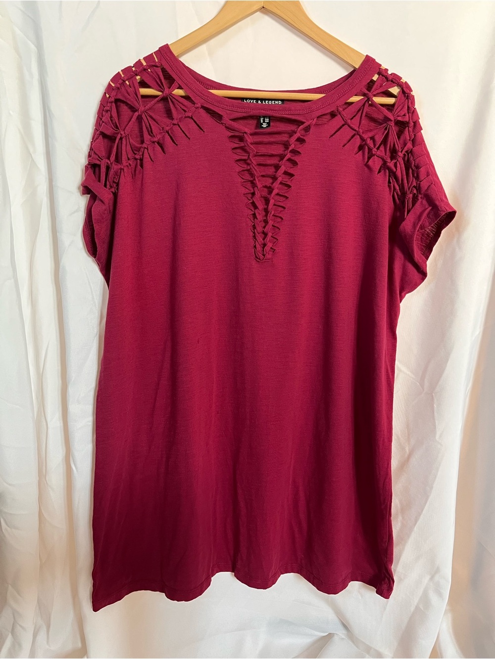 Love & Legend Braided-Shoulder Knit Tunic - Berry